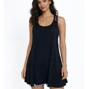 Portocruz tank top shark hem bite asymmetrical lace racer back black swim cover*